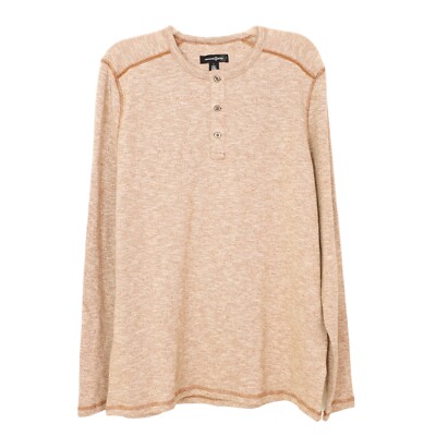 TREASURE & BOND Men's Henley Shirt L Long Sleeve Cotton Blend Brown NEW B30