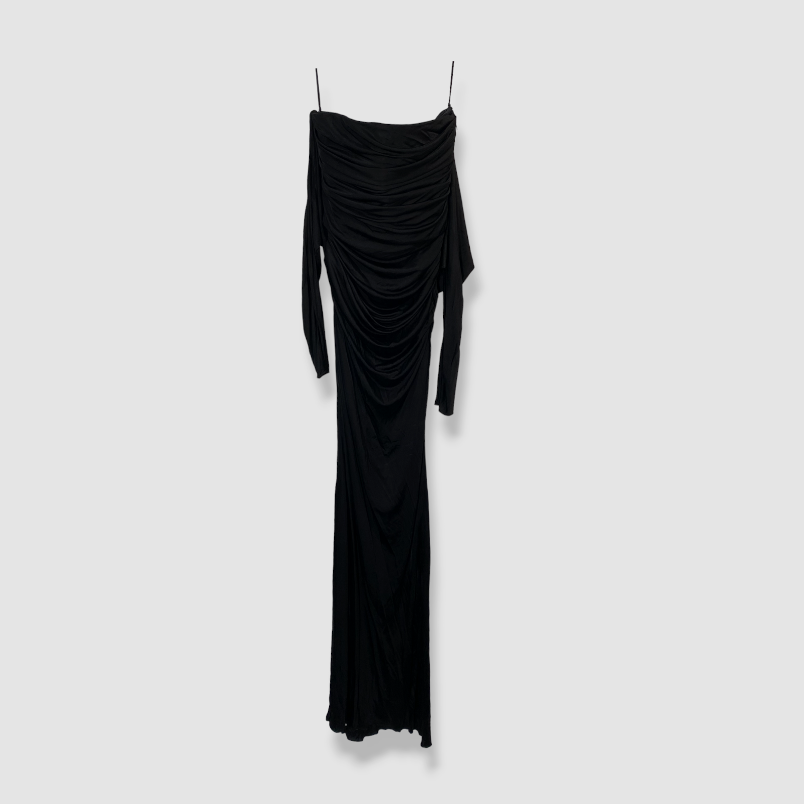 Maxi abito donna Saint Laurent nero drappeggiato in jersey di raso taglia 36 $6500