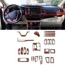 Interior Decor Set Trim For Toyota Highlander 2014-2019 Brown 24Pcs Wood Grain
