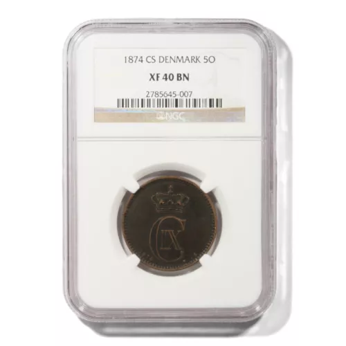 Denmark Christian IX 5 Ore 1874  KM-794.1 NGC Extra Fine 40 BN