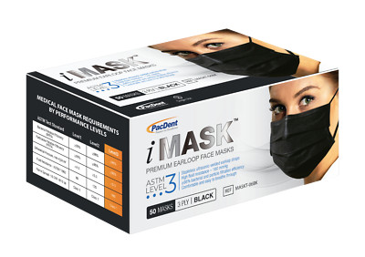 3 Ply iMask 1000 Pcs Non-woven Earloop BLACK Face Mask ASTM Level 3 BFE&PFE  98%