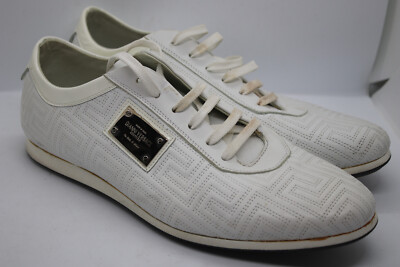 Gianni Versace White Leather Greca Whipstitch-Trim Sneakers US 9 EU 42 Worn 1x