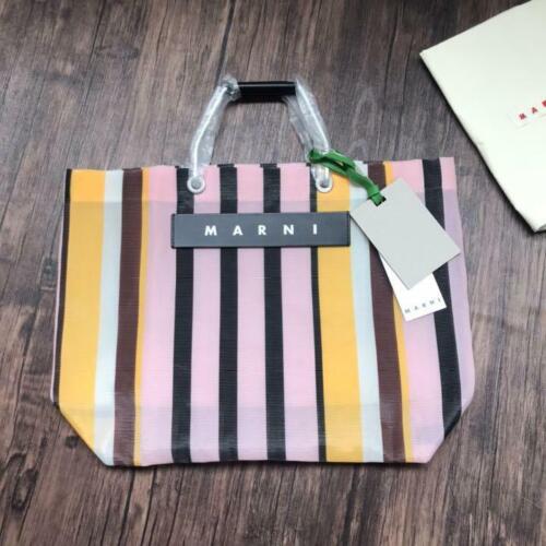 MARNI MARKET Flower Cafe Striped Bag Nylon Tote Bag Pink Yellow Multi New