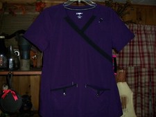 SCRUB STAR 4 WAY STRETCH NURSING SCRUB TOP SIZE XS MOCK WRAP TOP PURPLE NEW