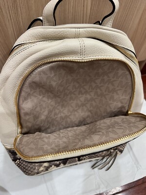 Pre-owned Michael Kors Rhea Zip Leather Backpack Chalk Cream Python Color Bag Pre-owned Michael Kors Rhea Zip Leather Backpack Chalk Cream  main image 2