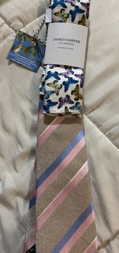 James Harper Collingwood Pink Stried Tie With Butterfly Hank (acc463) - Picture 1 of 5
