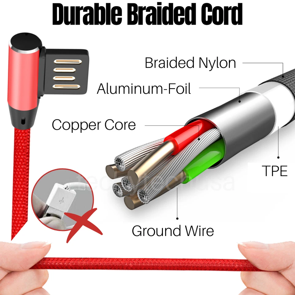 3 Pack 6Ft 90-Degree Angle USB Charging Cable For iPhone 11 XR 8 7 Charger Cord - Image 3 of 4