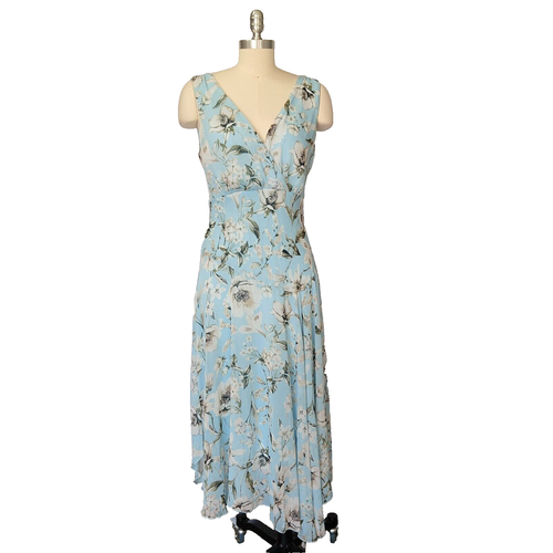 Abito midi vintage Y2K blu floreale taglia 6 S scollo a V taglio sbiadito fata capricciosa - Foto 2 di 10
