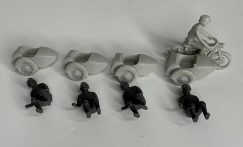VTG Marx Desert Fox Motorcycle Sidecars Soldiers Seated Sitting Gray Lot