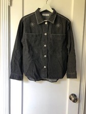 Zara Girl's Jeweled Denim Overshirt Shirt Jacket Black Size 11-12 NWT