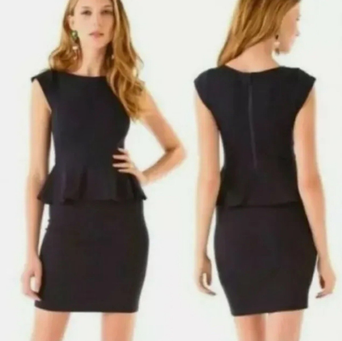 alice and olivia black peplum dress Alice + Olivia Black Embellished Lace & Feather Trim Patricia Peplum Dress  S Alice + Olivia