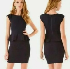 Alice + Olivia Employed Women's Victoria Peplum Dress Black Sz 0 Cap Sleeve