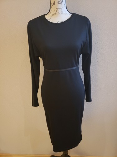MAX MARA Black Leather Trim Wool Long 