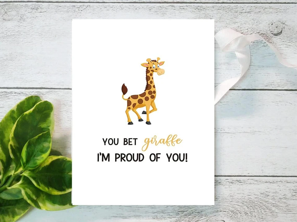 You Bet Giraffe I'M Proud of You Card, Animal Puns Congratulations Card for Him - Image 4 of 4