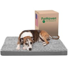 Furhaven Large Orthopedic Dog Bed Ultra Plush Faux Fur  Suede Mattress w/ Re...