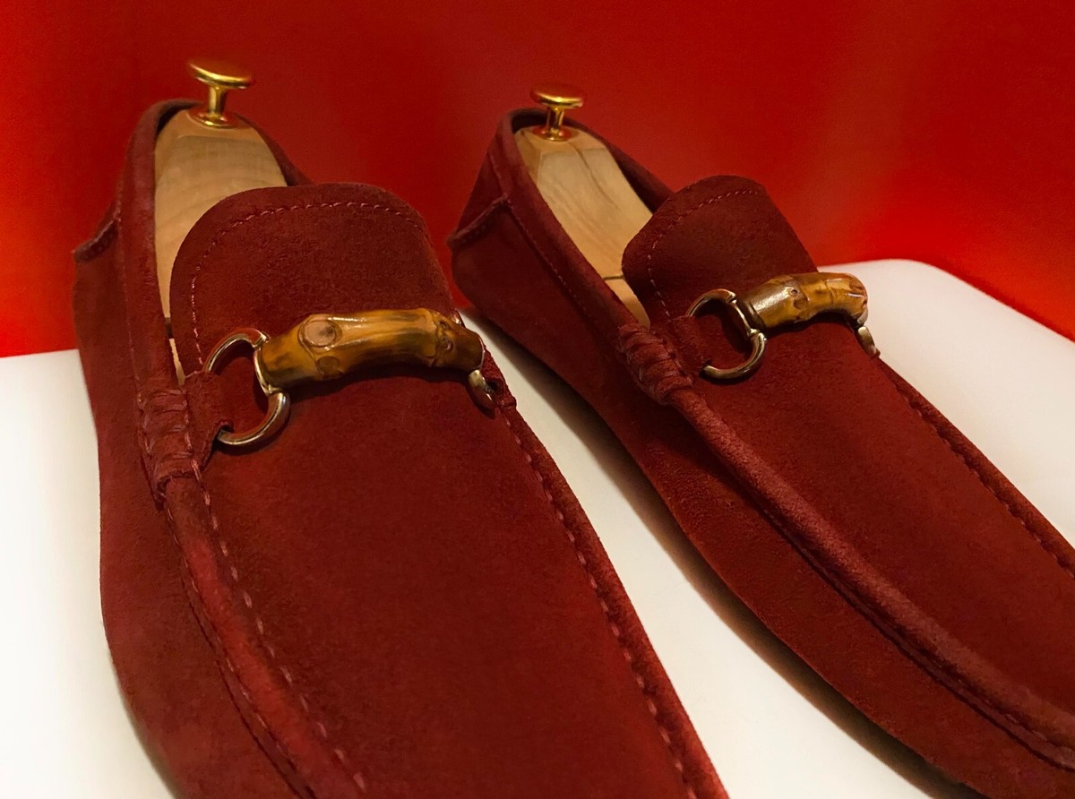 靴 GUCCI Bamboo Horsebit Suede Loafers 61/2 Gucci Bamboo Horsebit Black Suede Loafers 368435 Size 7