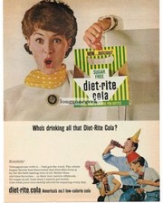 1965 DIET-RITE COLA Kids Dad Wearing Party Hats Vintage Ad