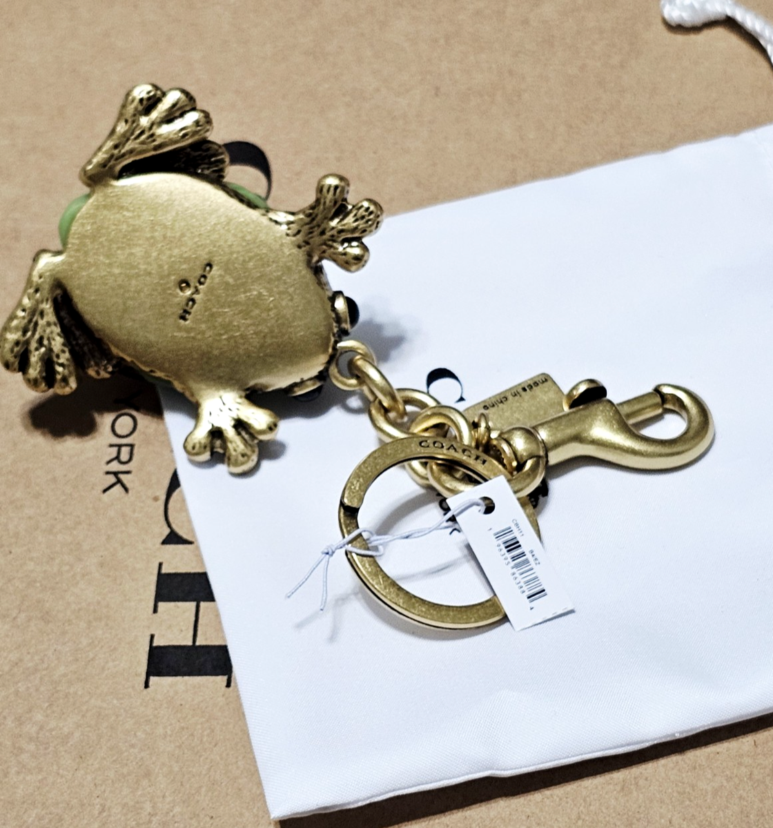 NEW Coach FROG Green Toad Crystals Keychain Bag Purse Key Charm