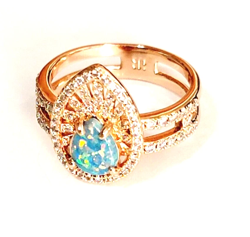 Anillo de diamantes de imitación brillantes tono oro rosa talla 7 lágrima de confeti verde r-71 Foto 4 de 4