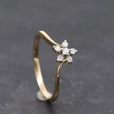 Engagement Wedding Ring Round Cut VVS1 Diamond Cluster 14K Yellow Gold Finish