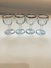 FOUR CLEAR WITH SILVER RING  RADIANCE  PATTERN DEPRESSION GLASS CORDIAL GLASSES