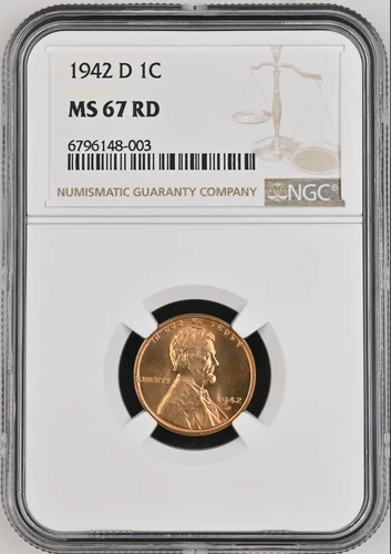 :1942-D 1C LINCOLN CENT SUPERB NGC MS-67 RED LOW POP RARITY R3 HIGHEST GRADES
