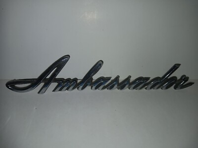  1965-1971 AMBASSADOR SCRIPT CHROME METAL CAR EMBLEM 