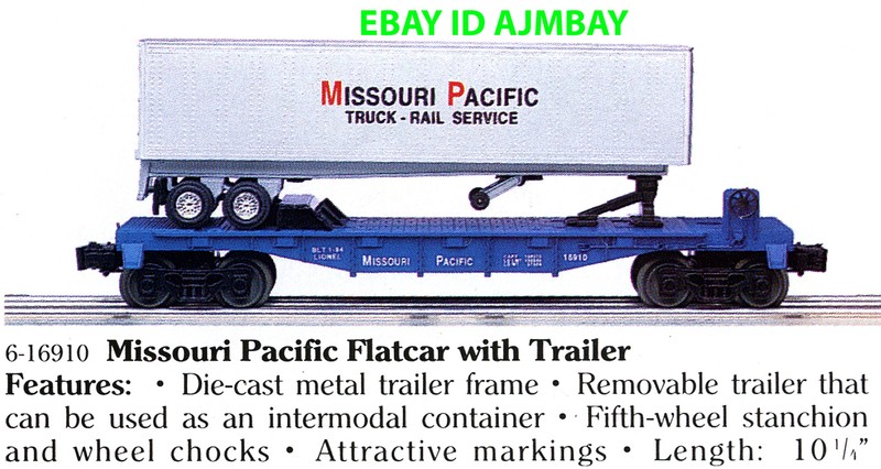 LIONEL 16927 NYC, 16910 MP & 16911 B&M FLATCAR W/ TRAILER & LOAD 1994 NEW IN BOX