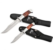 Fixed Blade Bowie , 2-piece Hunting with Leather Handle Featuring Laser Patte...