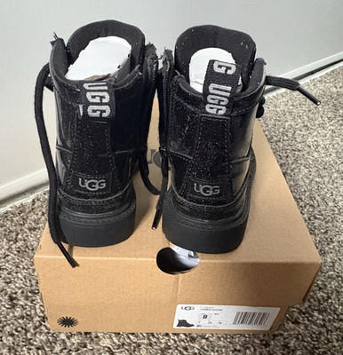 UGG Rennon II Black Lace Up Suede Lined Kids US 8 EU 25 Ankle Boots