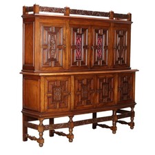 Credenza a Doppio Corpo Antica Mogano Tessuto Italia XX Secolo Originale