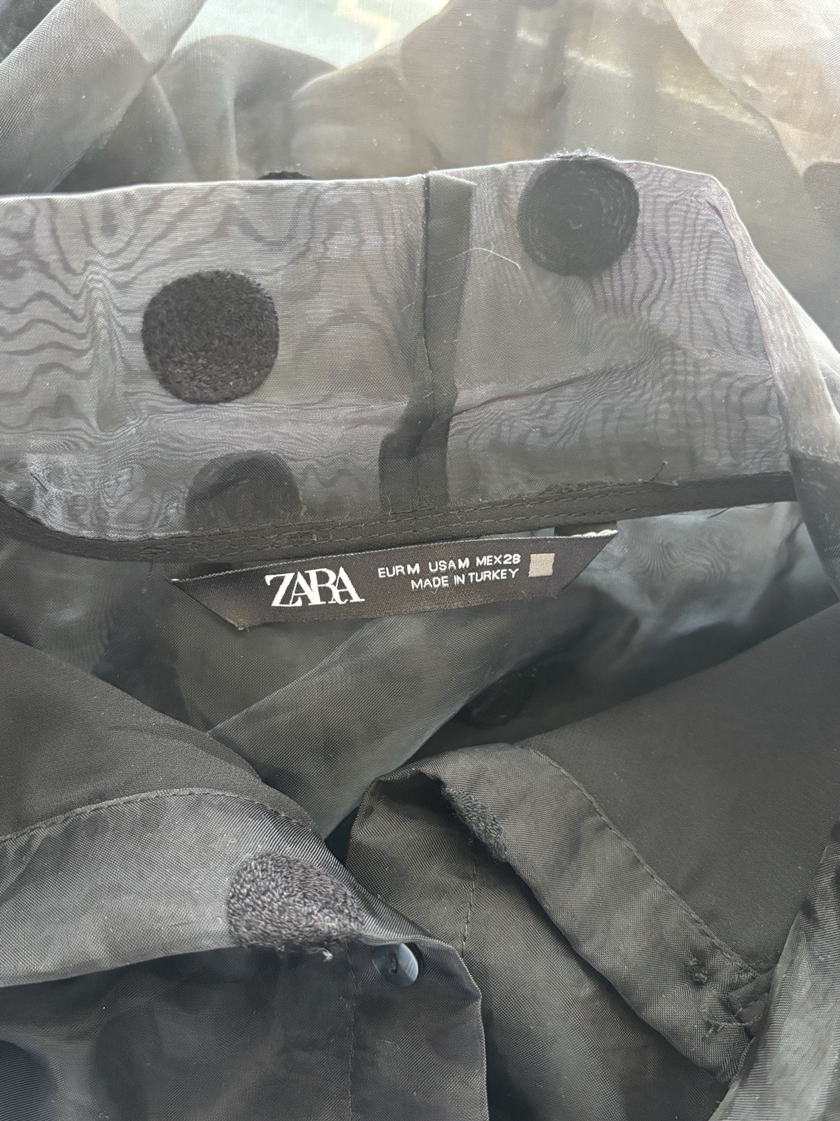 Zara Semi Sheer Chiffon Blouse Sz M Bow Polka Dot Feminine Goth Puff Sleeves image 4