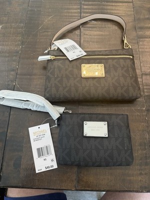 Michael Kors Jet Set Item Lot 2 Brown Large Wristlet  & Small Blk Wristlet New