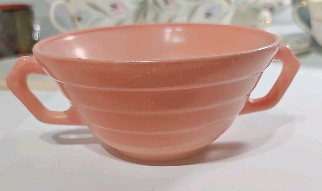 Hazel Atlas Platonite Moderntone Pink Sugar Bowl for Soup or Dessert