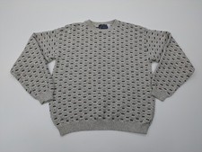 VTG Men M Peconic Bay Traders 90s Grandpa Sweater Gray Red Blue Green USA Made