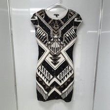 Express XS Black Gold White Sequin Geometric Art Deco Sheath Dress Sleeveless