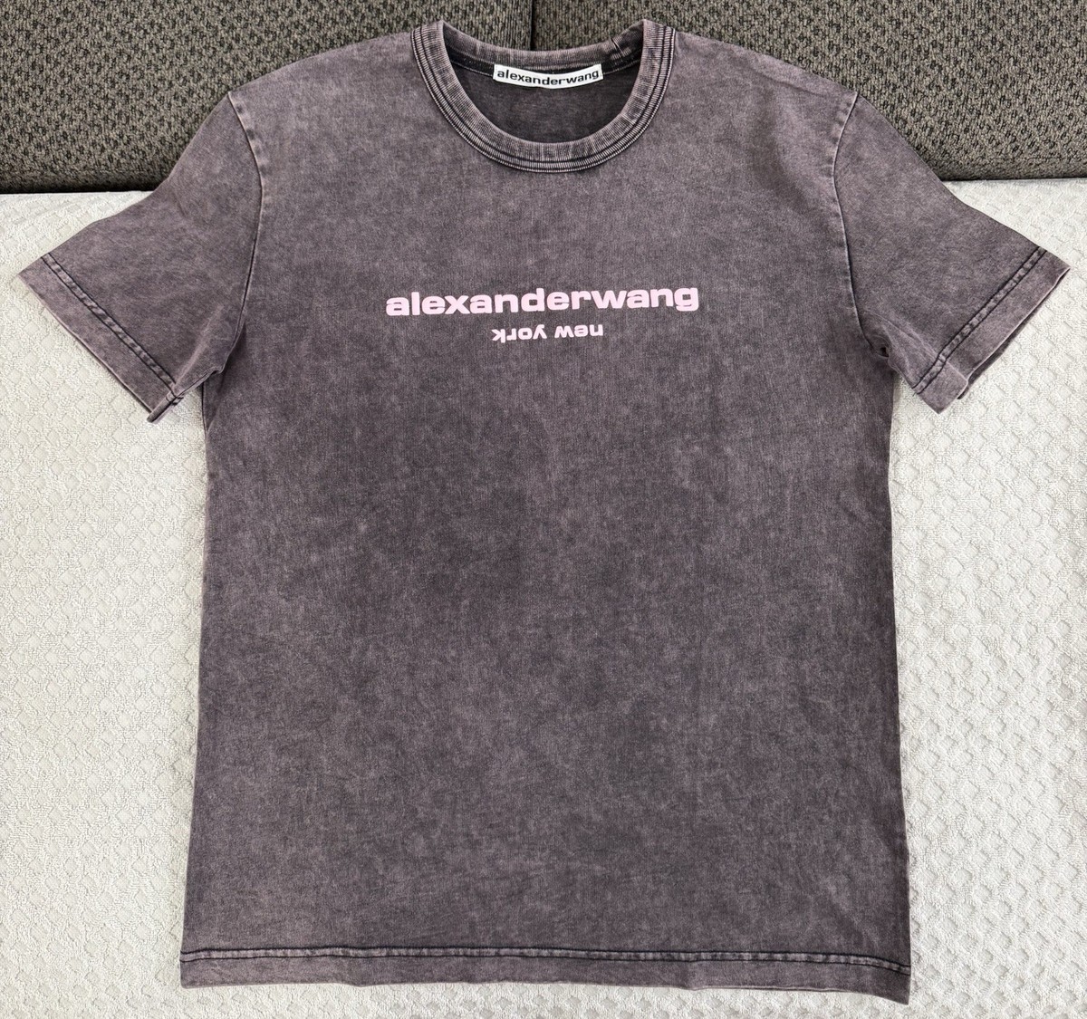 Alexander Wang New York Acid Wash Logo Tee T-Shirt in Black Pink