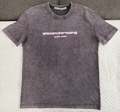Ｓ】Alexander Wang acid wash puff logo tee Alexander Wang New York Acid Wash Logo Tee T-Shirt in Black Pink