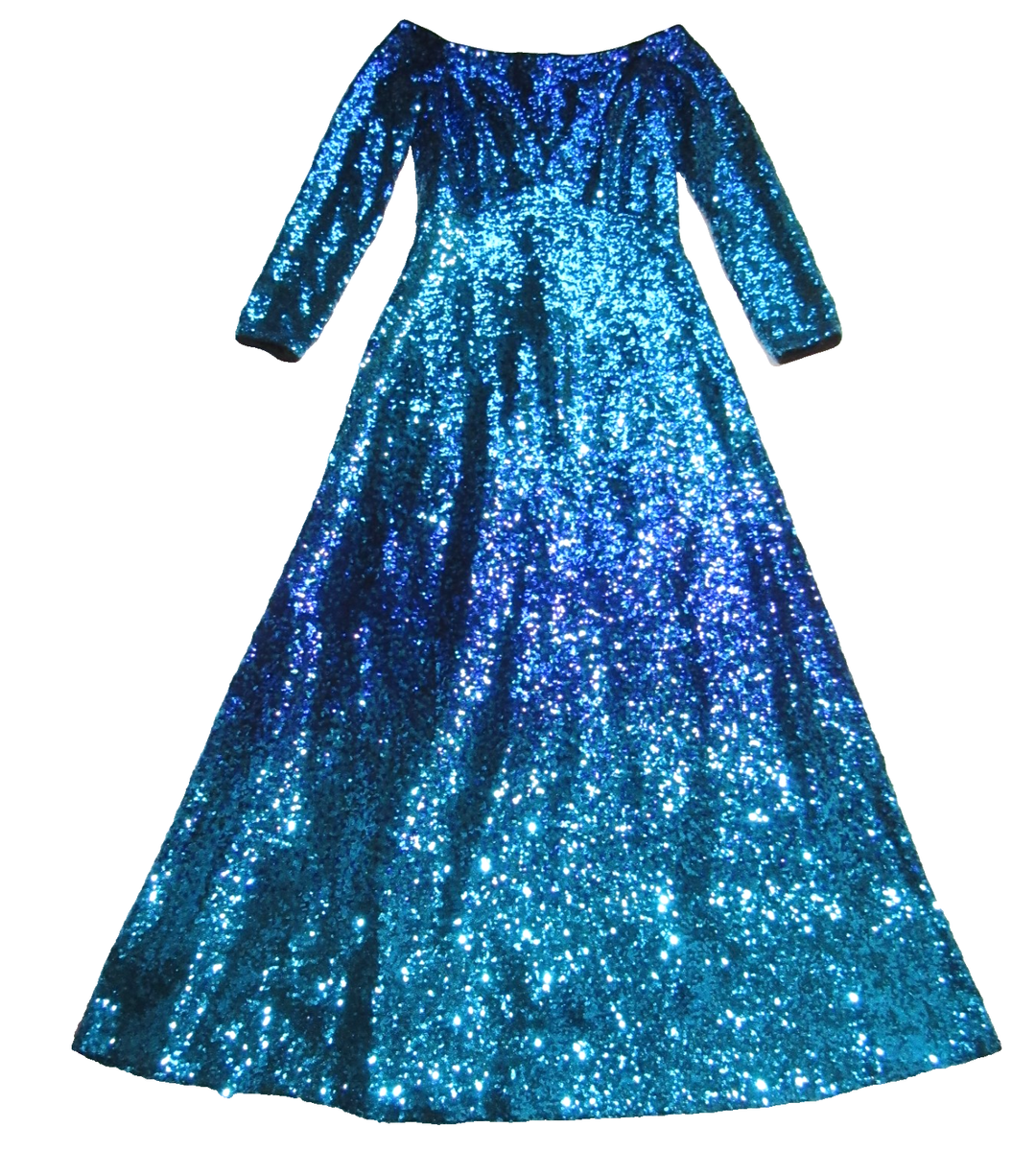 NWT TADASHI SHOJI Off Shoulder Sequin Gown in Mystic Blue Ombre