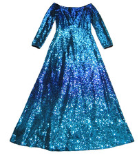 NWT TADASHI SHOJI Off Shoulder Sequin Gown in Mystic Blue Ombre Maxi Dress L