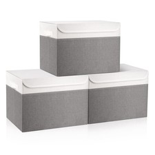 Large 17" 42 Quarts Collapsible Stackable Storage Bins with Lids 3-Pack Fol...