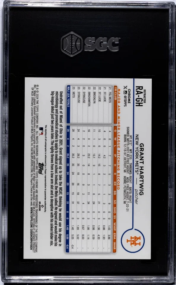 2024 Topps Chrome Grant Hartwig #RA-GH RK. Autograph Refractor SGC 8.5 Auto 10 - Image 2 of 2