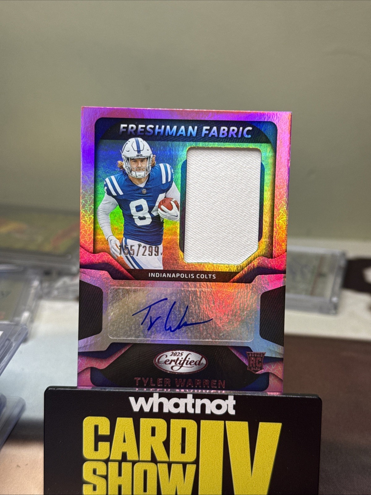 2025 Certified Freshman Fabric Pink Tyler Warren RC Rookie Jersey Auto  /299