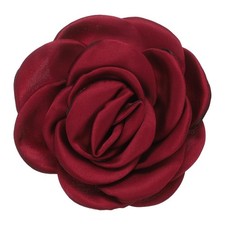 Rose Flower Brooch, 3.1 Inch Handmade Satin Fabric Lapel Pins, Wine Red