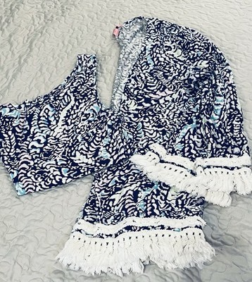Lilly Pulitzer GIGI 2 Pc. Open Front Cardigan Blue Grotto Move It Or Lose It Med