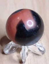 .75" Black Base Peach Akro Glass Corkscrew Swirl Prize Vintage Marble VG-G
