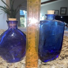 Cobalt Blue Glass Bottles With Stopper- Set Of two