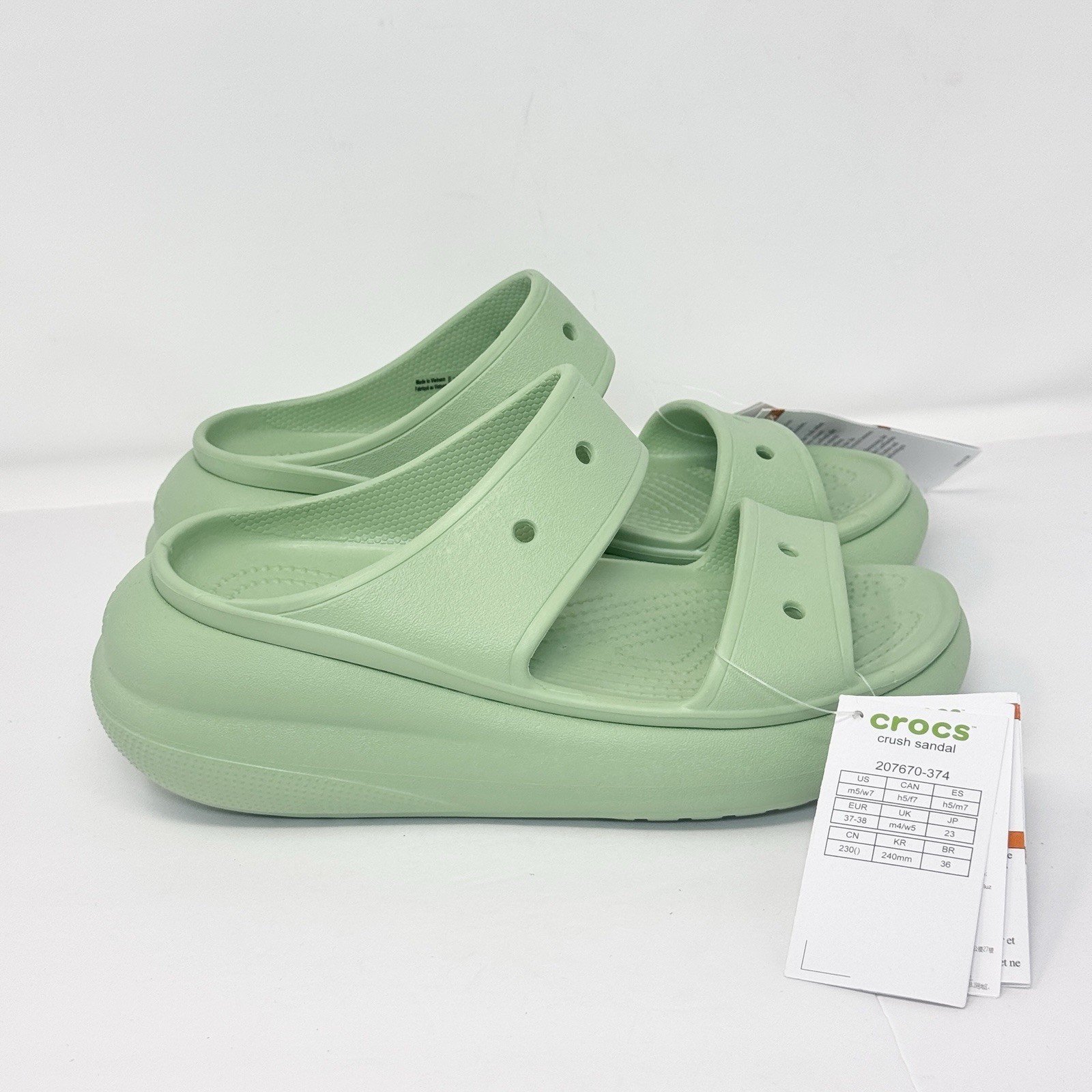 Crocs Classic Crush Slide Sandal Platform Pastel Green Women’s 7 Travel Resort