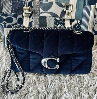 Coach Tabby 20 Navy Blue Silver Quilt Velvet Shoulder Bag GOES GREAT w DENIM NWT