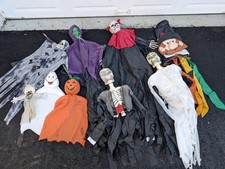 Halloween Decorations Lot Hanging Skeletons Witch Pumpkin Vintage Outdoor